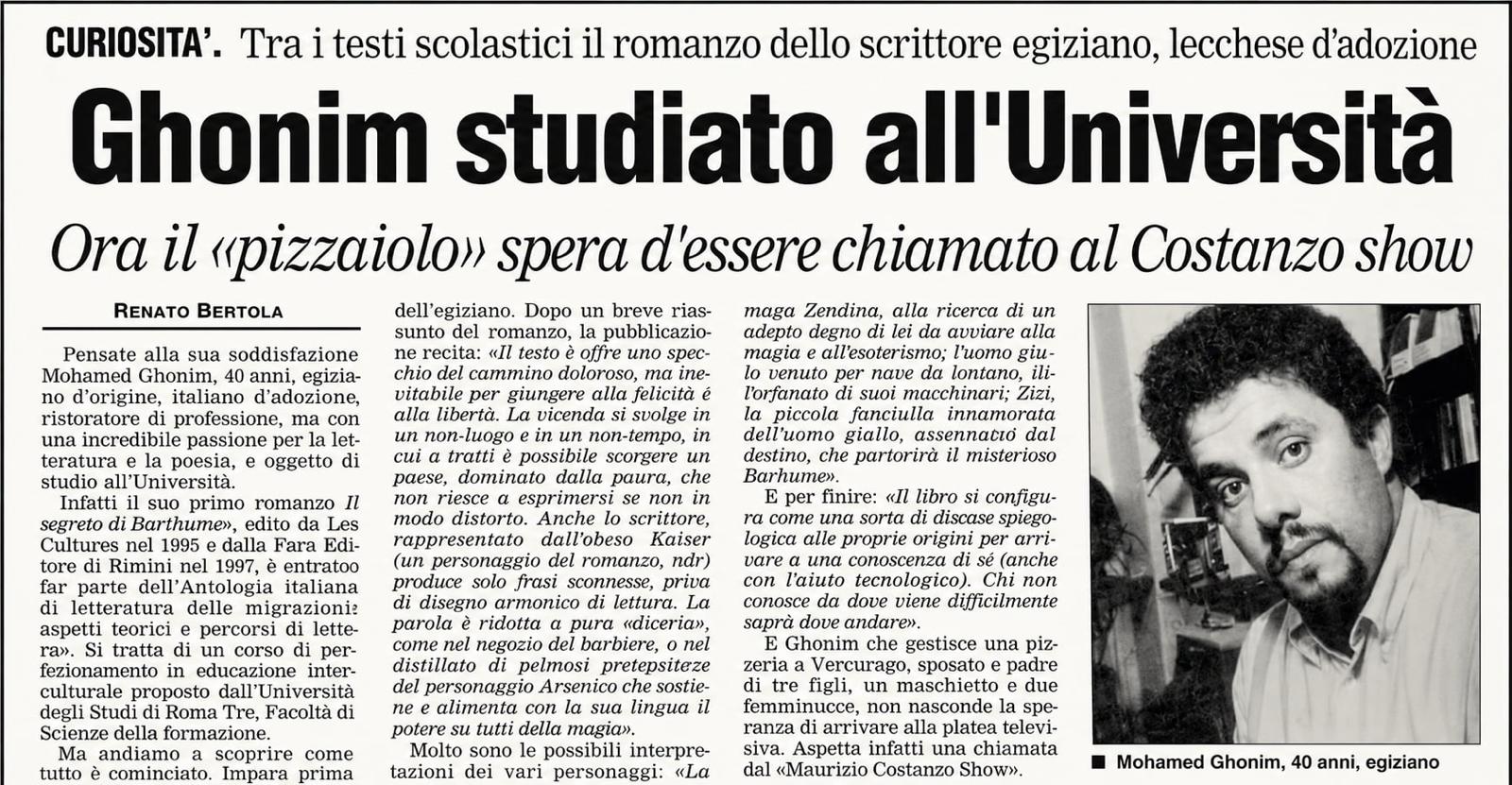 Ritaglio stampa dedicato a Ghonim Mohamed