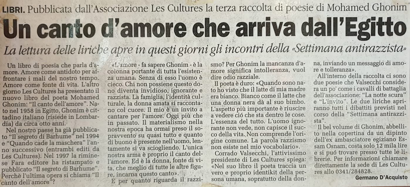 Ritaglio stampa dedicato a Ghonim Mohamed